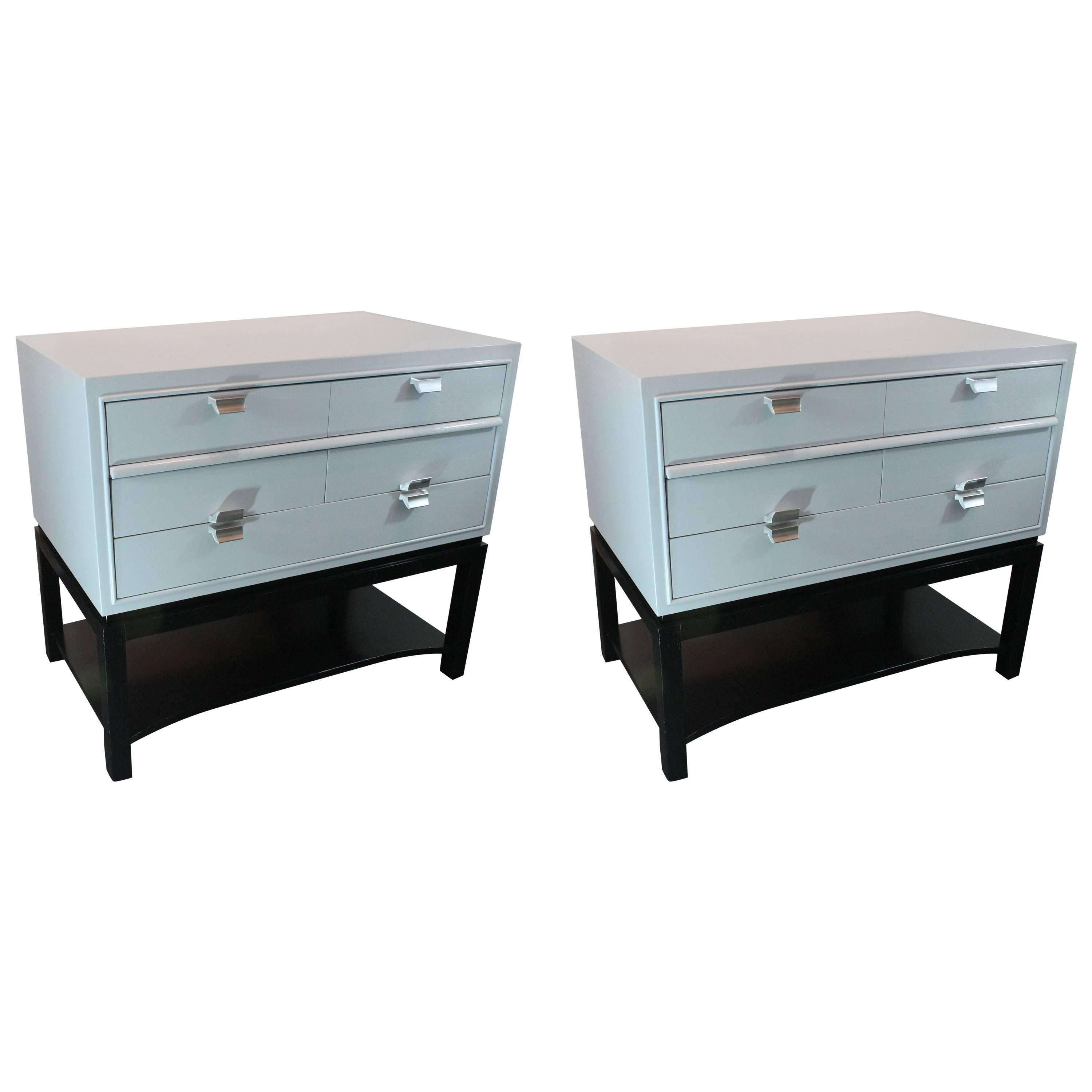 Pair of Black and White Lacquered Mid-Century Modern Cabinets For Sale