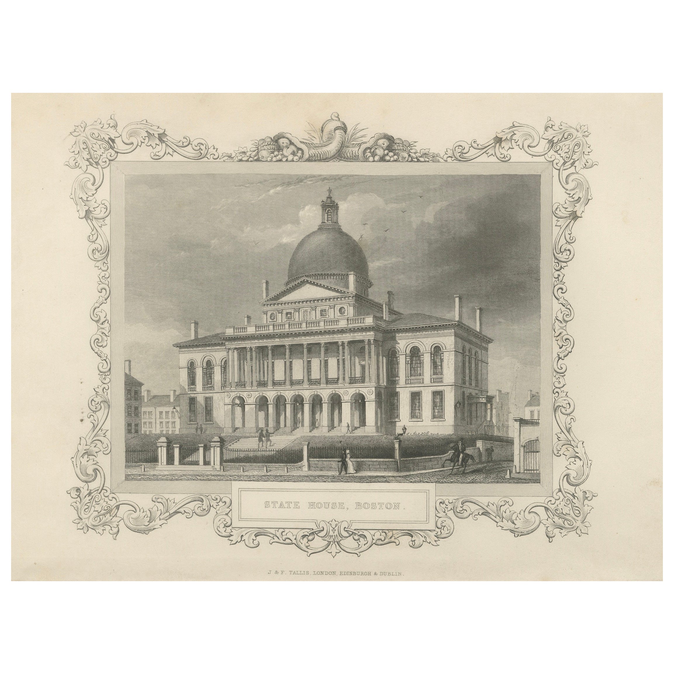 Boston State House Engraving – Antique View from c. 1850