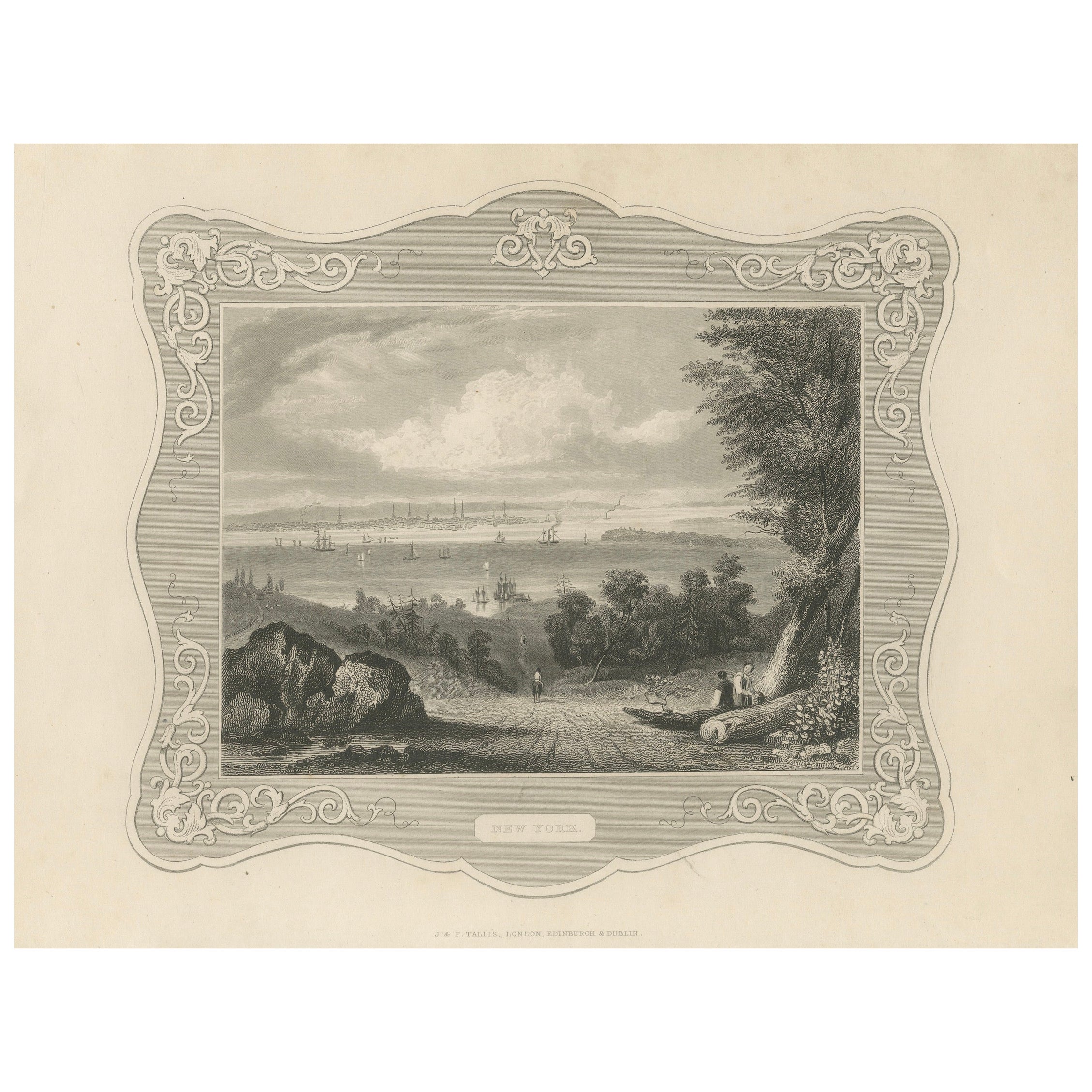 Vista panoramica di New York - Incisione antica, 1850 ca.