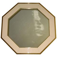 Vintage French Brass & Lacquered Panel Octagonal Wall Mirror