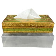 Italian Florentine Green Gilt Rectangular Wood Tissue Box