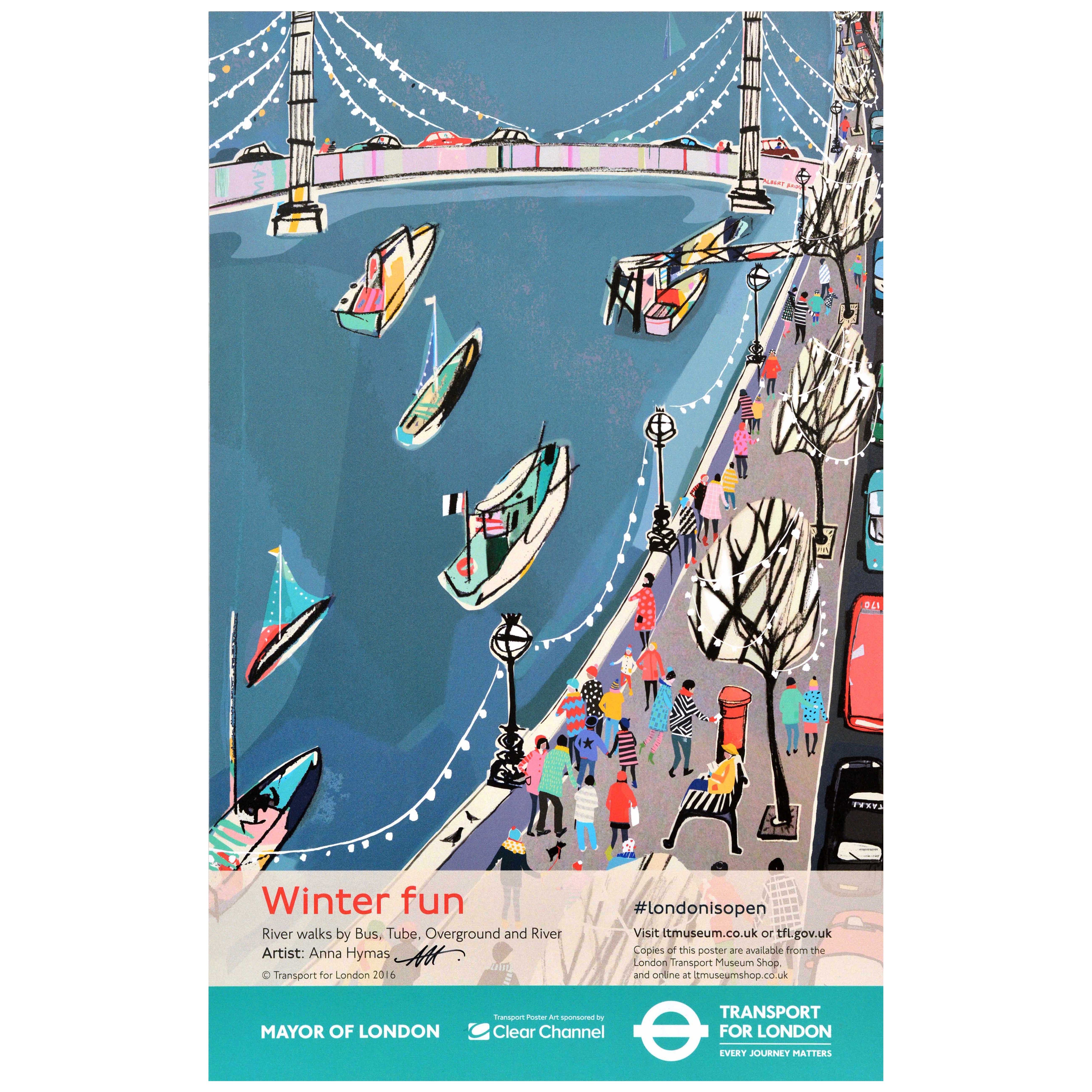 Original London Transport Poster Winter Fun Thames River Walks TFL Embankment