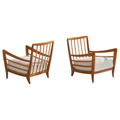 Paolo Buffa Attribution, Lounge Chairs, Walnut, Fabric, Italy, 1940s