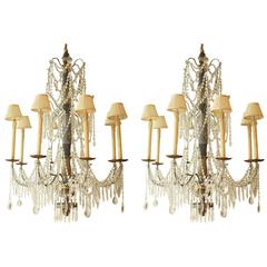 Antique Pair of Paint Wood and Cut-Crystal Chandeliers, Nice circa 1900