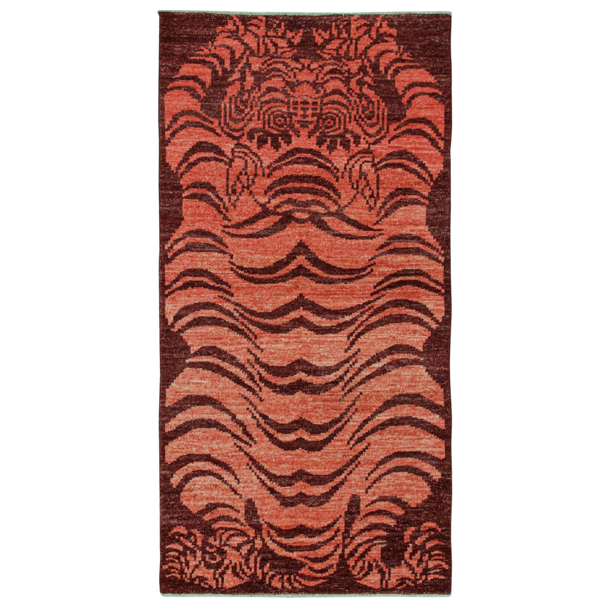 Traves de Mesa Rug & Kilim de Estilo Clásico Tigre en Naranja y Rojo Pictórico