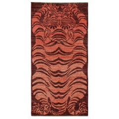 Rug & Kilim’s Classic Style Tiger Runner in Orange and Red Pictorial