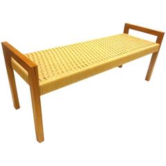 Danish Modern Solid Teak Frame with Rope Seat Large Bench