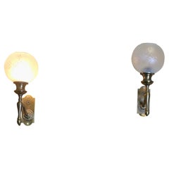 Antique A pair of Art Deco Etched Glass Globe Wall Lights