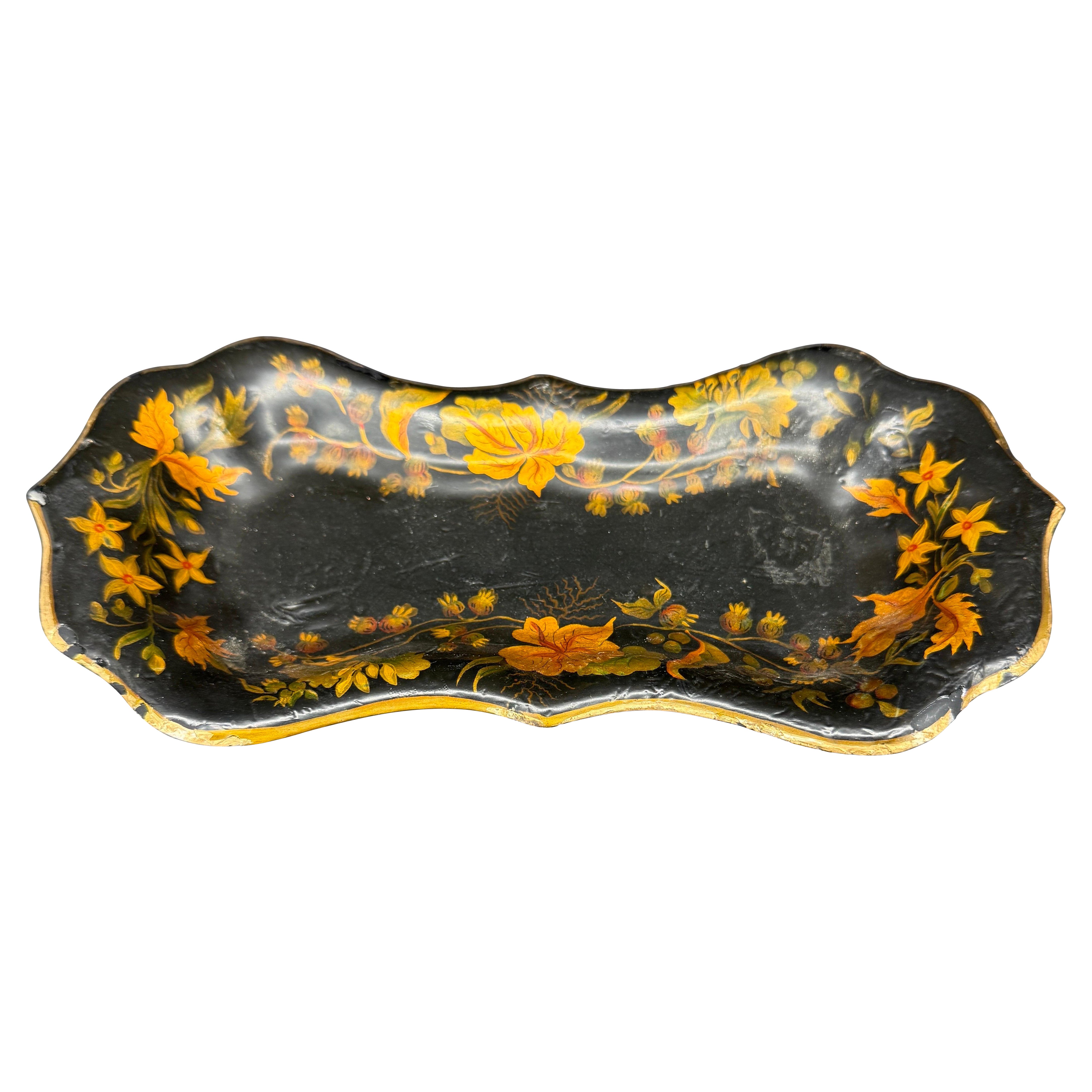 Small French Floral Painted Toleware Metal Vanity Tray