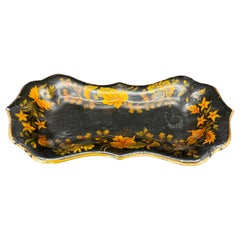 Small French Floral Painted Toleware Metal Vanity Tray
