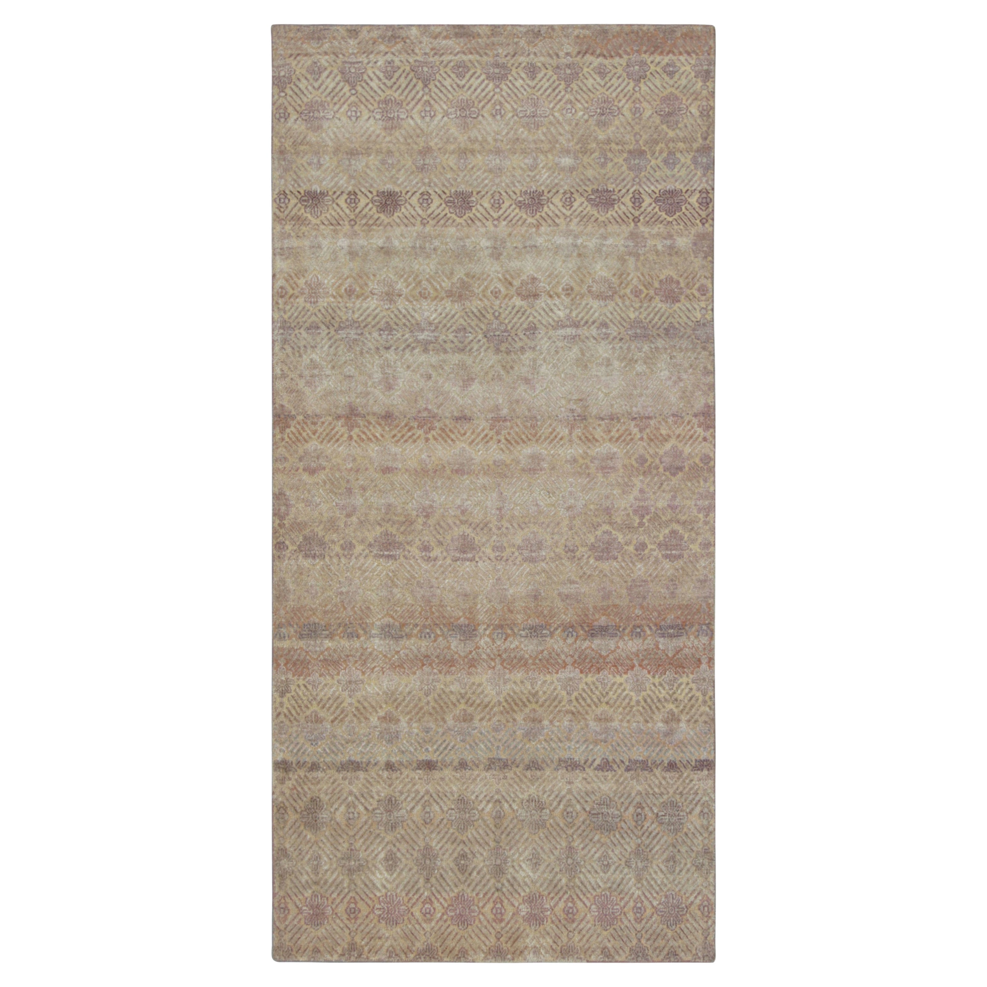 Rug & Kilim’s Contemporary Runner Rug in Cream and Mauve with Floral Patterns