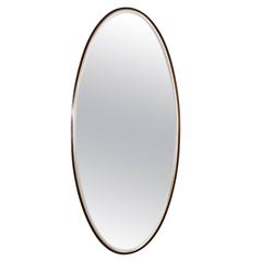 Harvey Probber Style Walnut and Brass Oval Mirror
