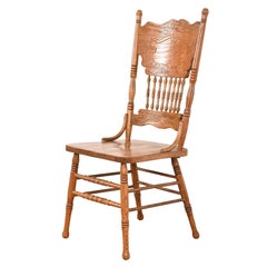 Antique American Carved Oak Pressed Back Spindle Dining Chair or Side Chair