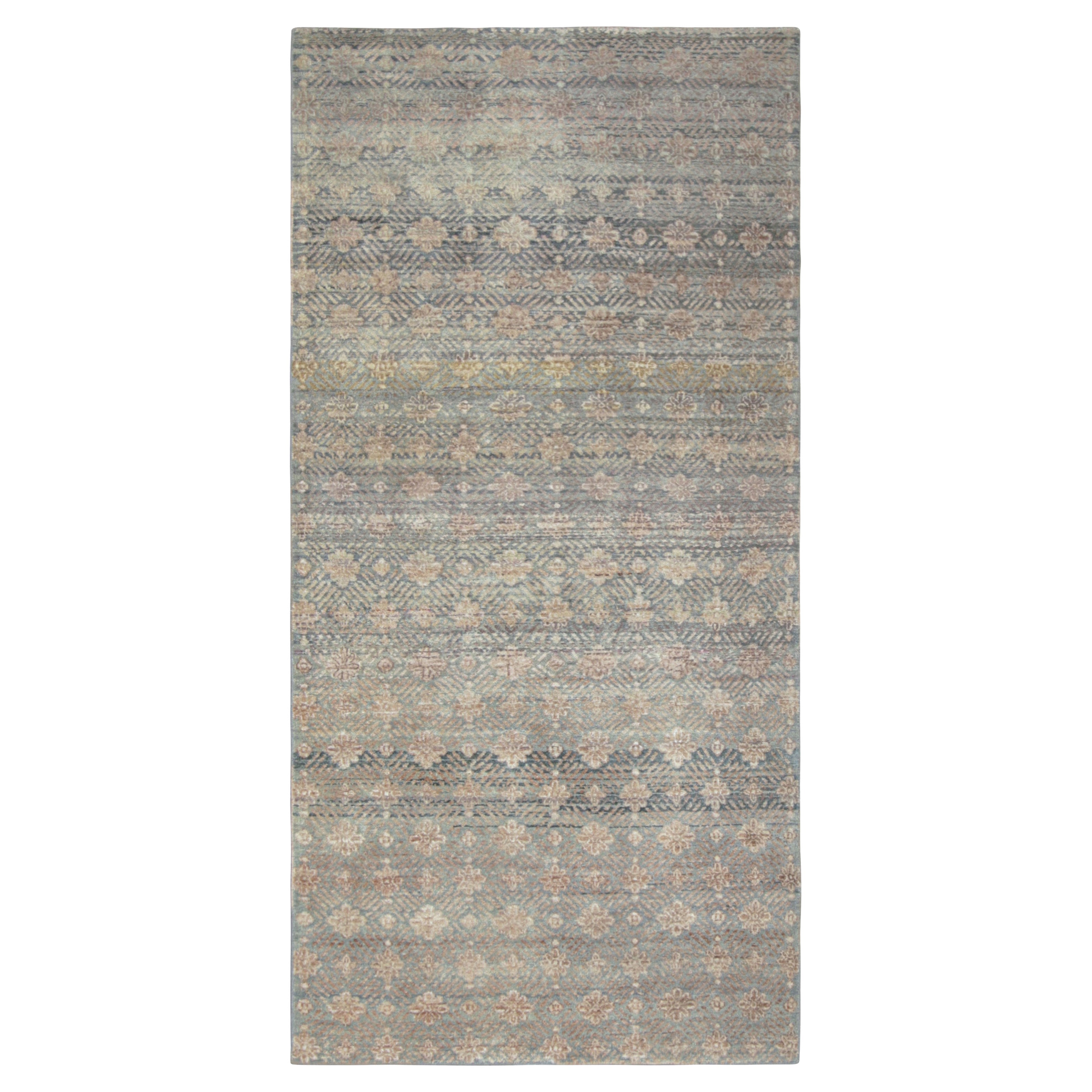 Rug & Kilim’s Contemporary Runner Rug, Light Blue and Cream with Floral Patterns