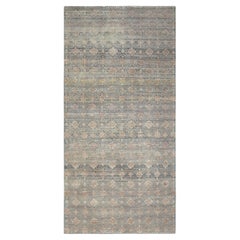 Rug & Kilim’s Contemporary Runner Rug, Light Blue and Cream with Floral Patterns