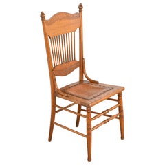 Antique American Carved Oak Pressed Back Spindle Dining Chair or Side Chair