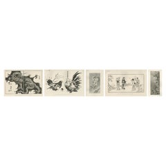 Japanese Art Print Compilation: Five Captivating Woodcuts and Engravings, c.1882