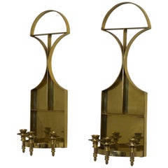 Retro Pair of Solid Brass Mid-Century Candle Wall Sconces