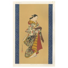 Japanese Geisha Portrait Print: Vibrant Kimono and Serene Poise, c.1882