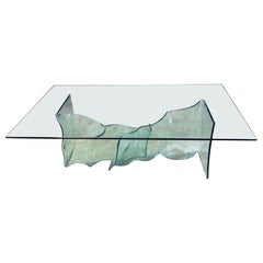 Modern All Glass Sculptural Dining Table w/Asymmetric Undulating Pedestal Base