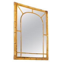 Vintage Large 1960s Italian Rectangular & Arched Wall Mirror with Double Bamboo Frame