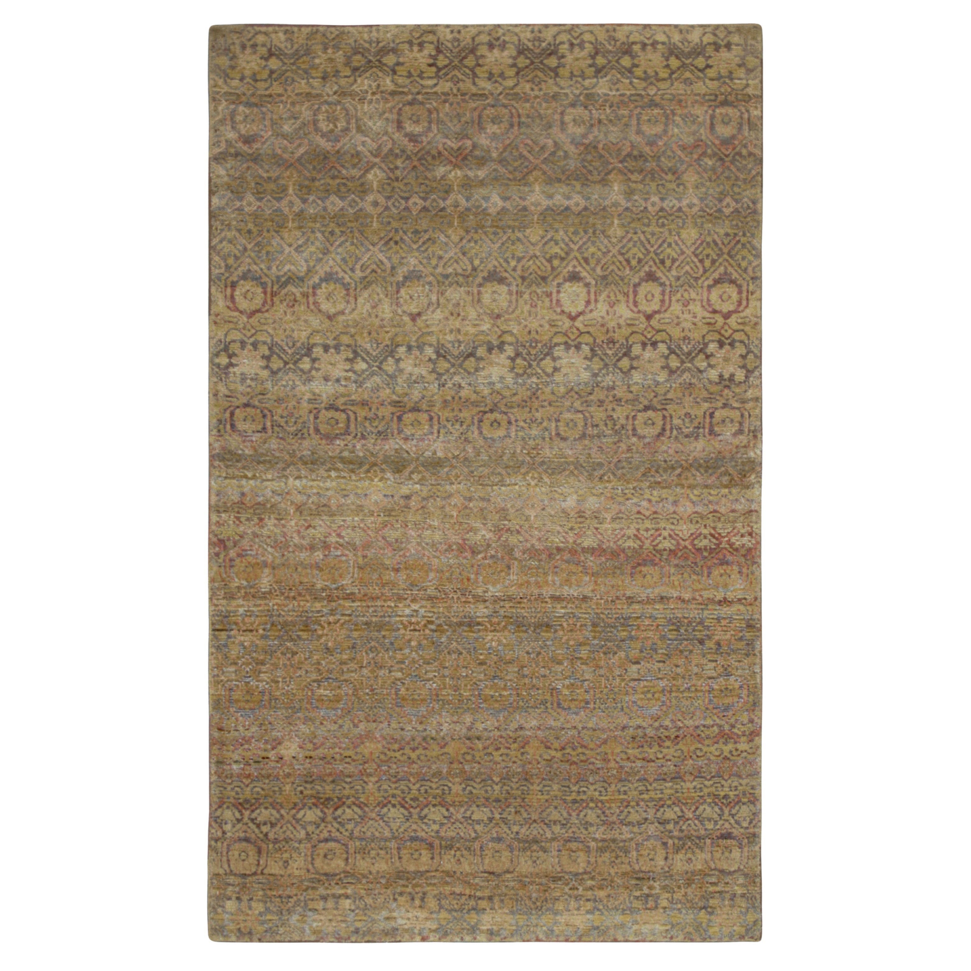 Rug & Kilim’s Contemporary Rug, Gray with Gold and Pink Geometric Patterns
