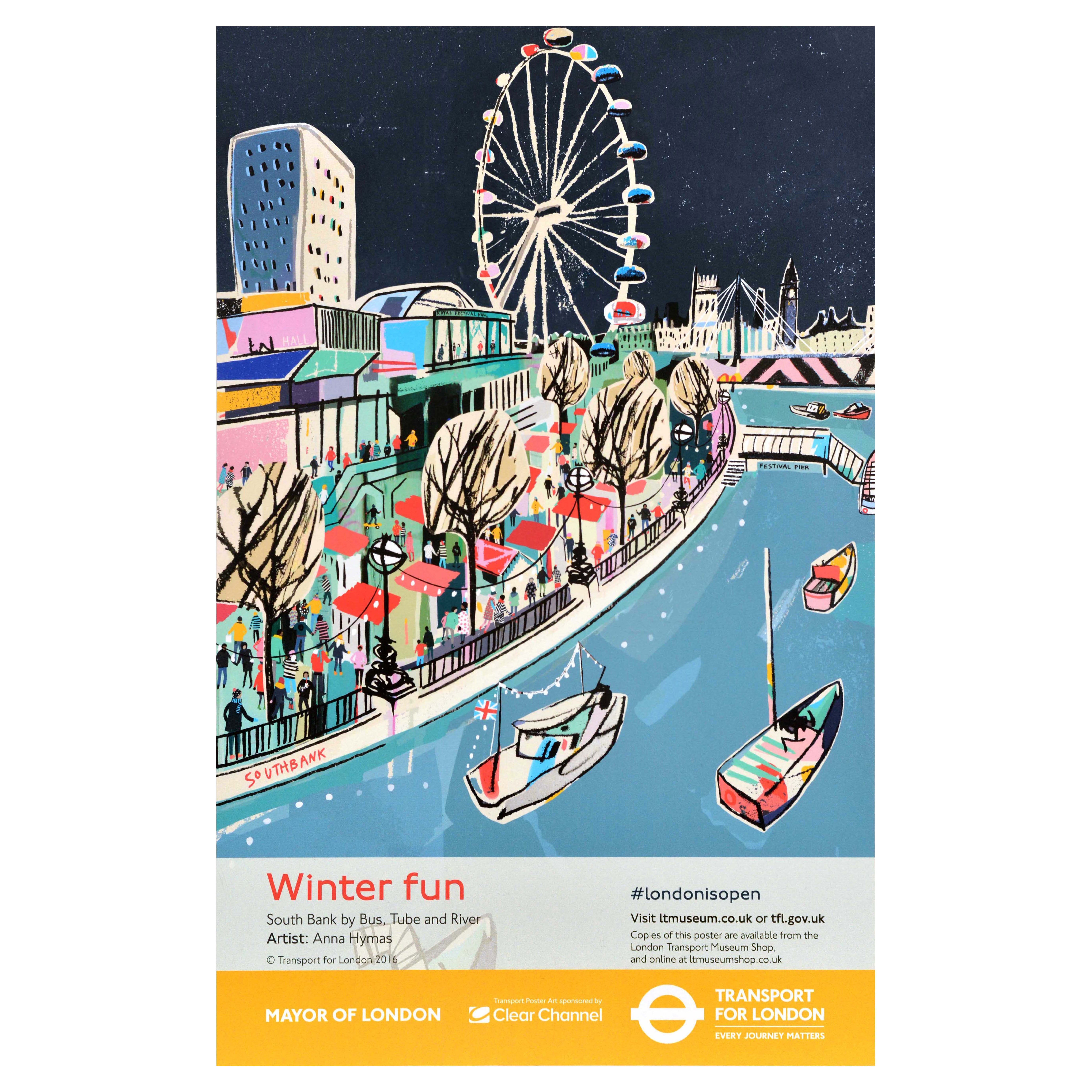 Original London Transport Poster Winter Fun South Bank Embankment TFL Anna Hymas