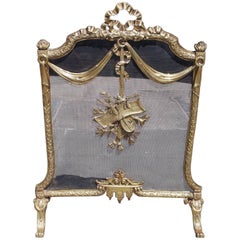 French Brass Decorative Ribbon and Floral Free Standing Fire Screen, Circa 1830