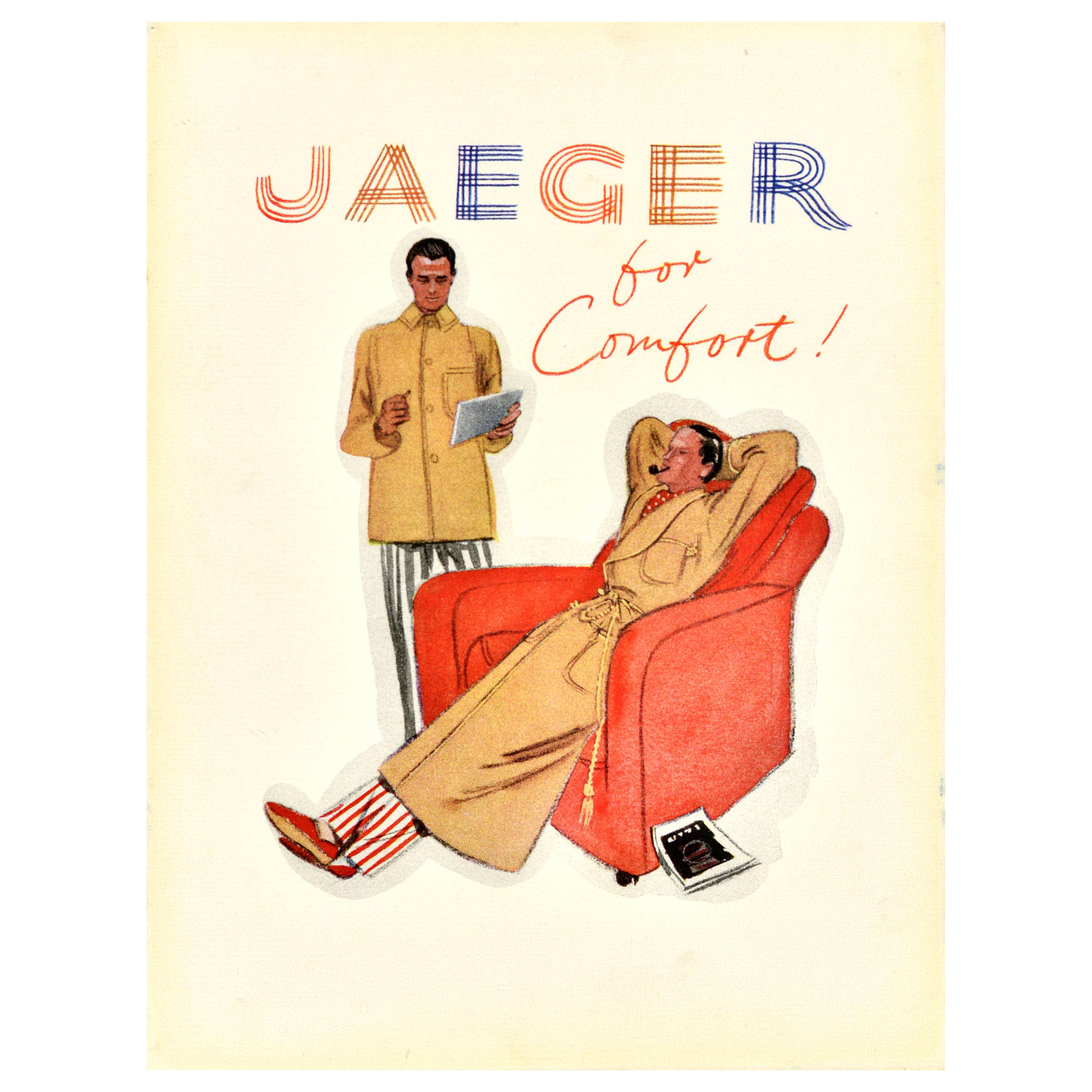 Affiche publicitaire originale de la marque britannique de vêtements Jaeger for Comfort