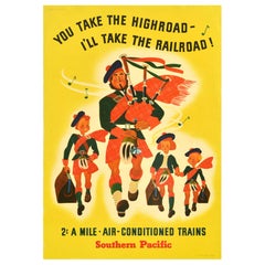 Póster de viaje original de época Southern Pacific Scotsman USA Railroad Highroad