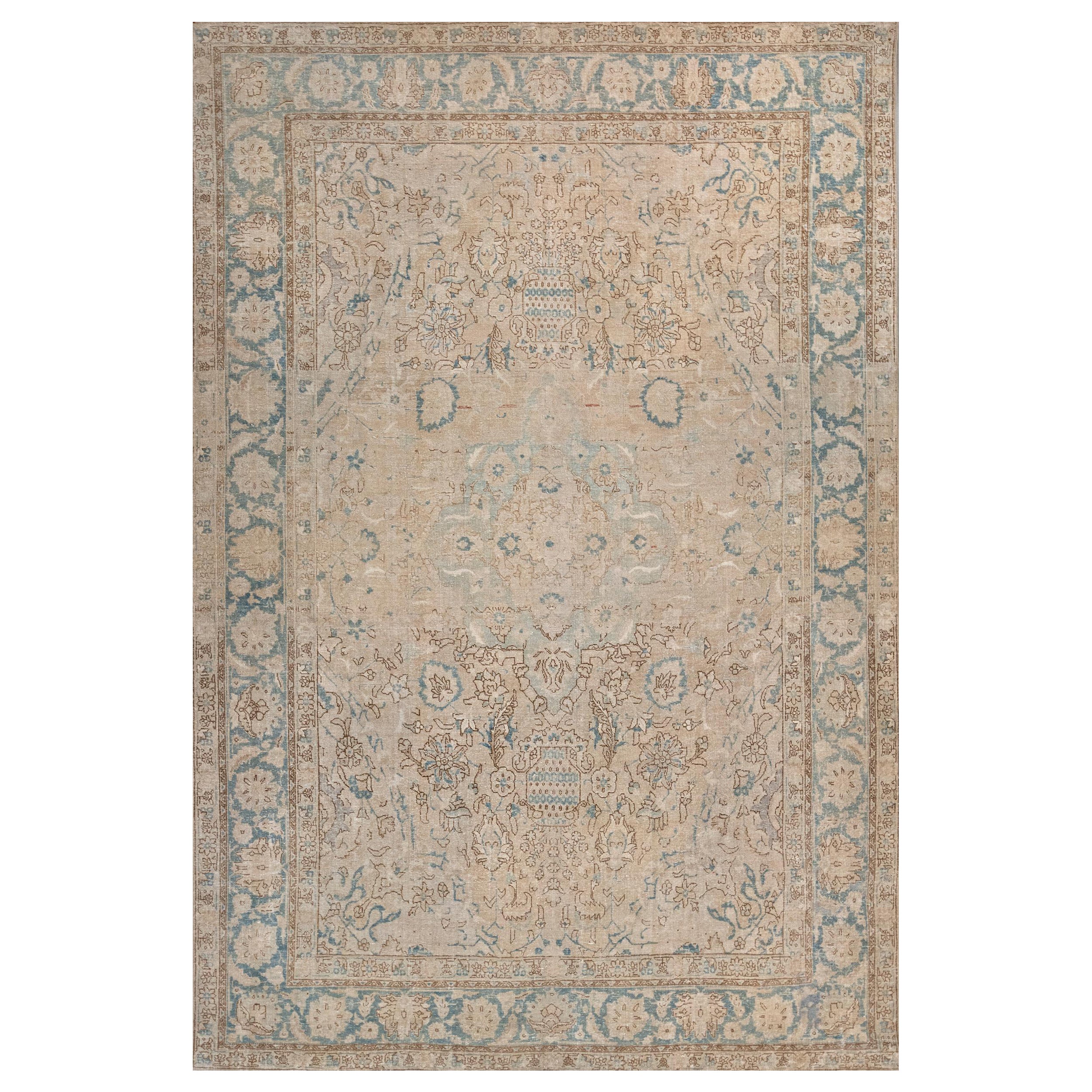 Antiker CIRCA-1920 Buff-Brown Wool Floral Persian Tabriz Teppich im Angebot