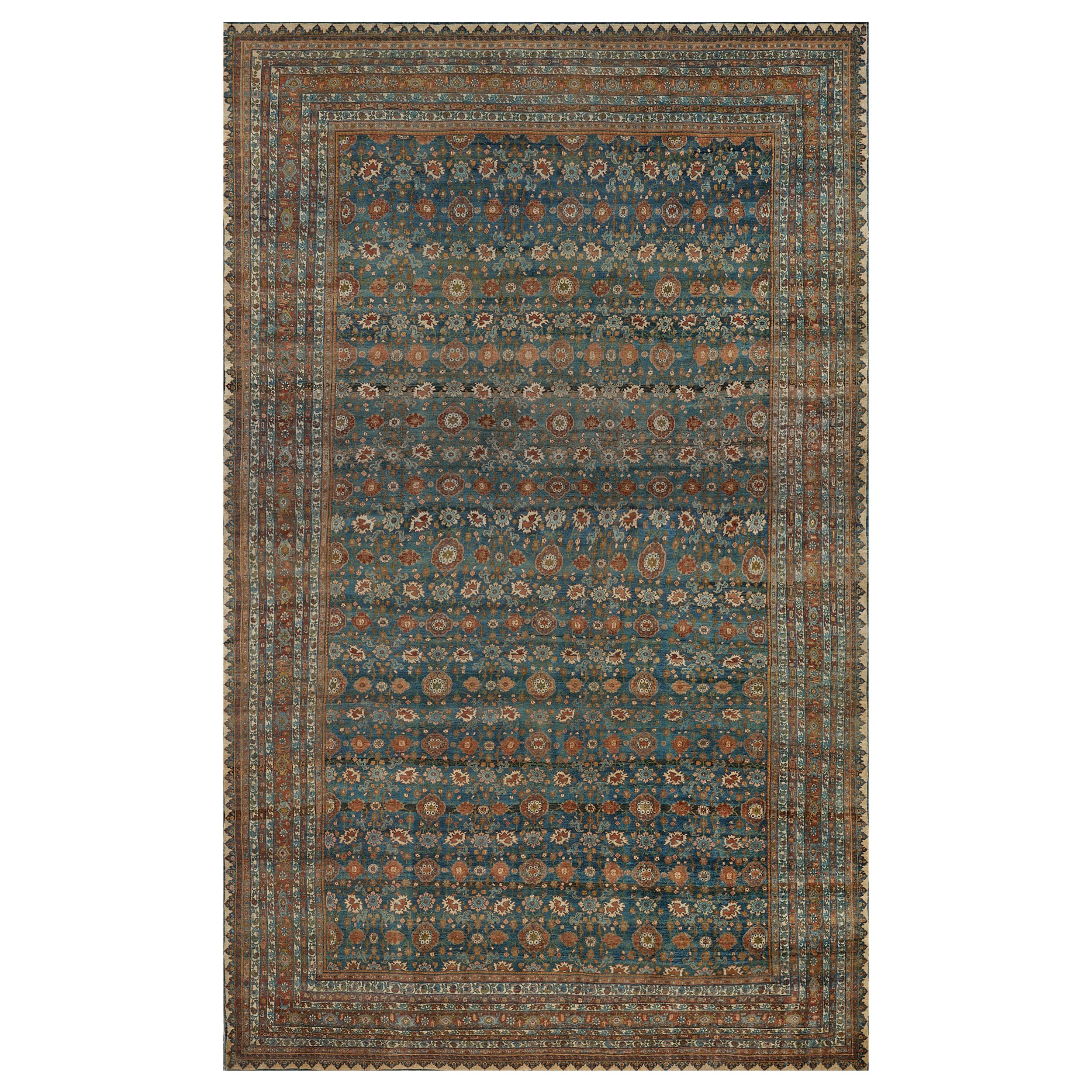 Übergroßer antiker persischer Bidjar-Teppich aus Meeresblauer, geblümter Wolle, um 1890 im Angebot