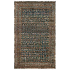 Oversized Antique Circa-1890 Sea-Blue Floral Wool Persian Bidjar Rug