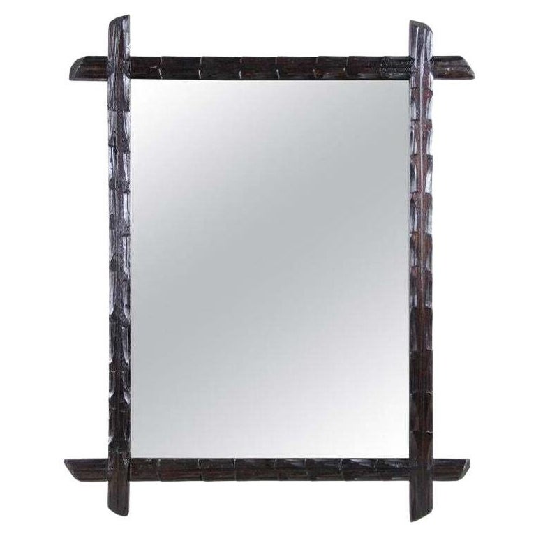 19th Century Rustic Black Forest Wall Mirror, Hand Carved, Austria, circa 1880
