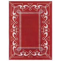 Doris Leslie Blau Art Deco Red, Brown Handmade Wool Rug