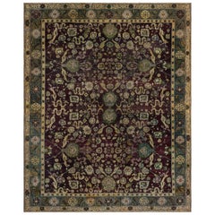 Handgeknüpfter antiker indischer Agra-Teppich aus burgunderroter, geblümter Wolle, um 1900