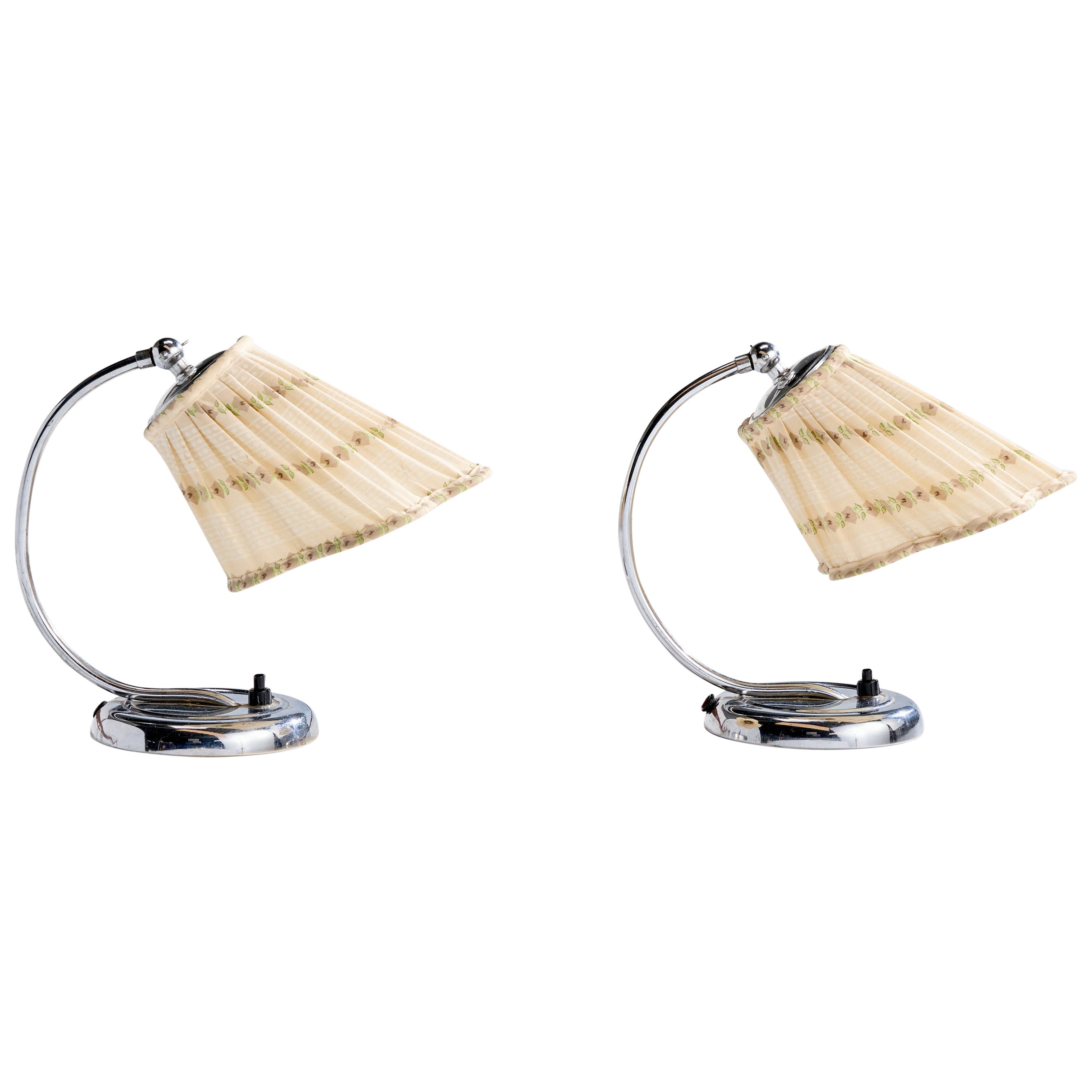 German Designer, Table Lamps, Chrome, Fabric, Germany, 1950s