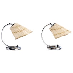 German Designer, Table Lamps, Chrome, Fabric, Germany, 1950s