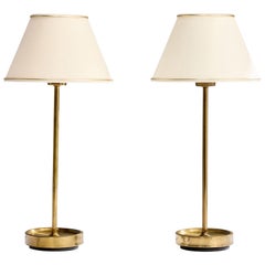 Swedish Designer, Table Lamps, Brass, Fabric, Sweden, 1950s