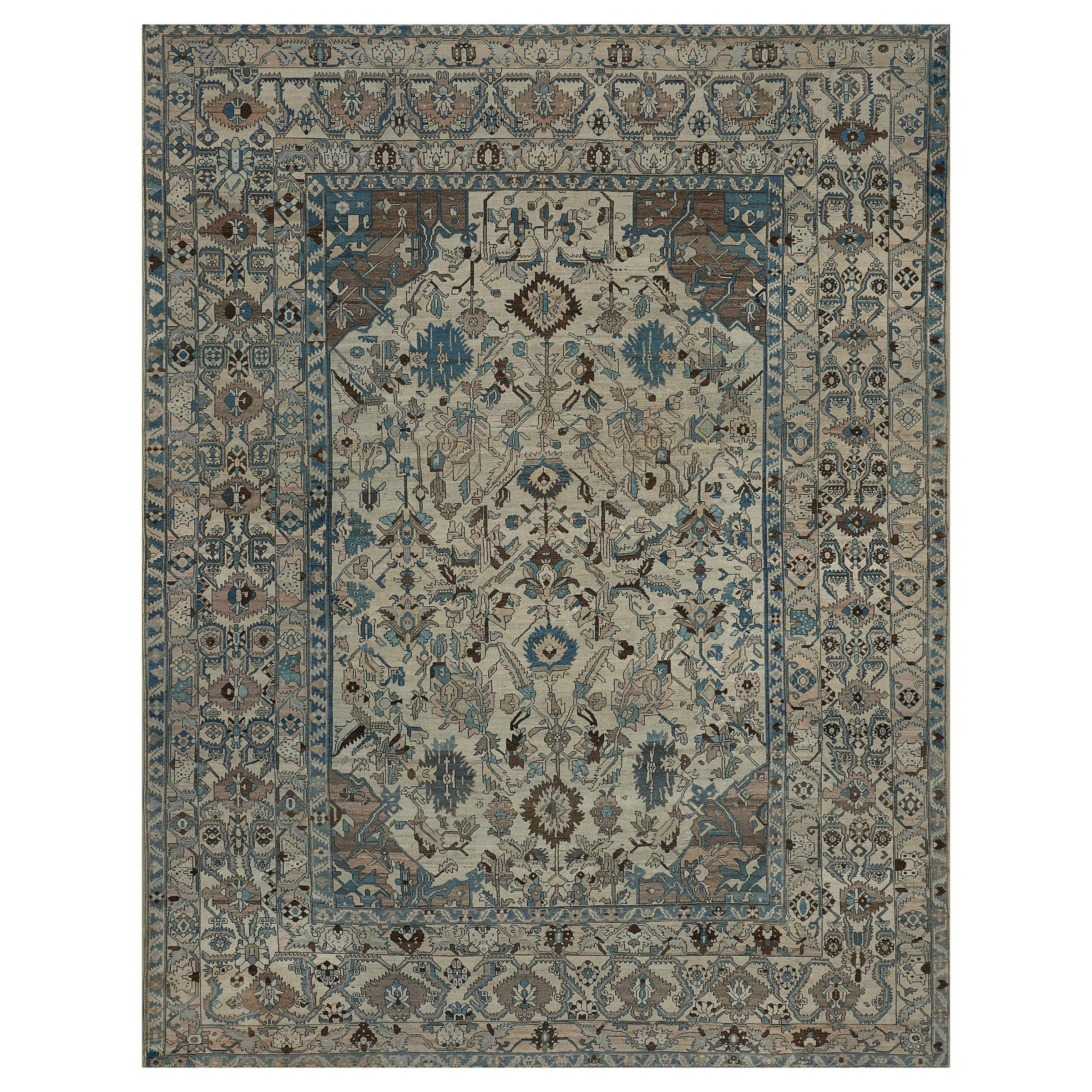 Antiquité Circa-1920 Tapis persan Bakhtiari bleu et ivoire à motifs floraux en laine