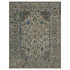 Antique Circa-1920 Blue and Ivory Wool Floral Persian Bakhtiari Rug