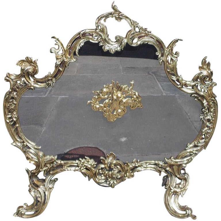 French Brass Cherub And Acanthus Fire Place Screen Circa 1830 For