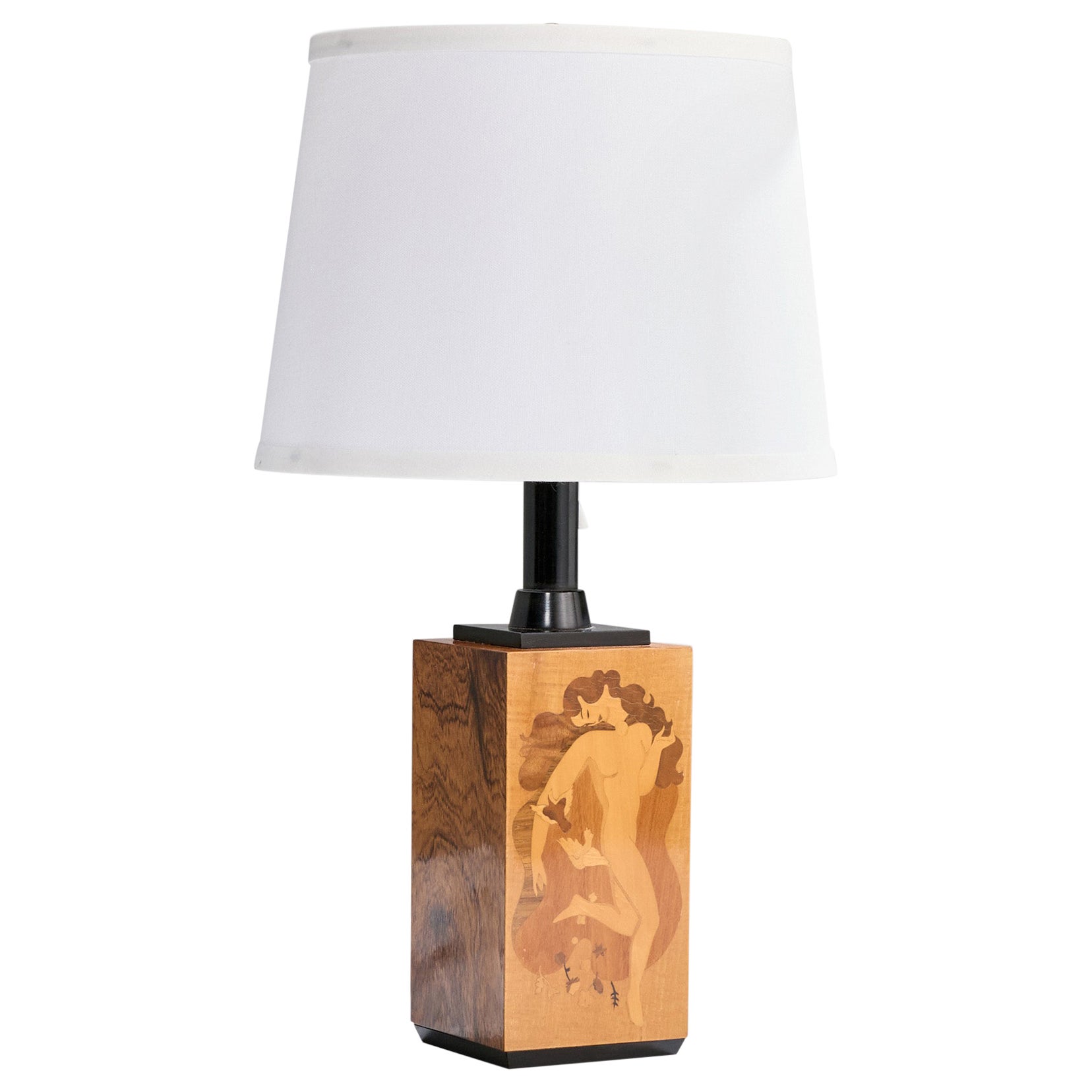 Mjölby Intarsia Attribution, Tischlampe, Holz, Bakelit, Schweden, 1940er Jahre