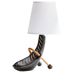 Elisabeth Loholt, Table Lamp, Ceramic, Rattan, Fabric, Denmark, 1960s