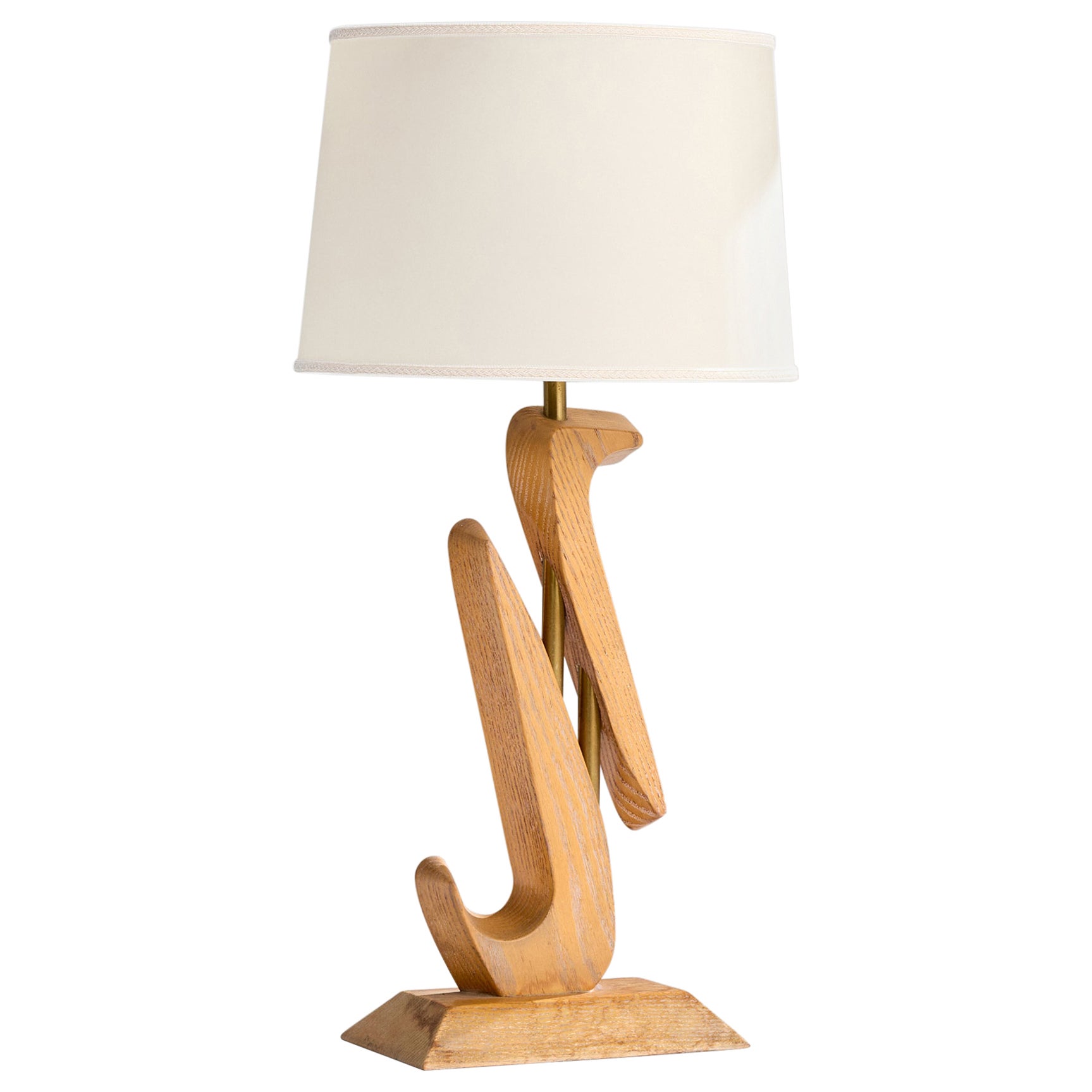 American Designer, Table Lamp, Oak, Brass, Paper, USA, 1950s