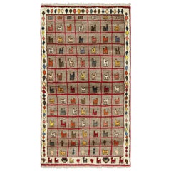 Tappeto persiano Gabbeh vintage, color taupe con immagini di animali colorati - Rug & Kilim