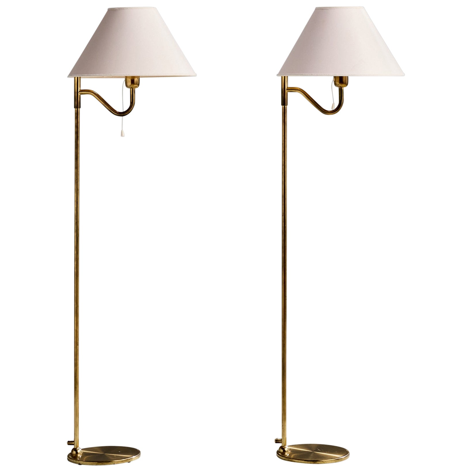 Nya Öia, Floor Lamps, Brass, Fabric, Sweden, 1970s