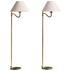 Nya Öia, Floor Lamps, Brass, Fabric, Sweden, 1970s