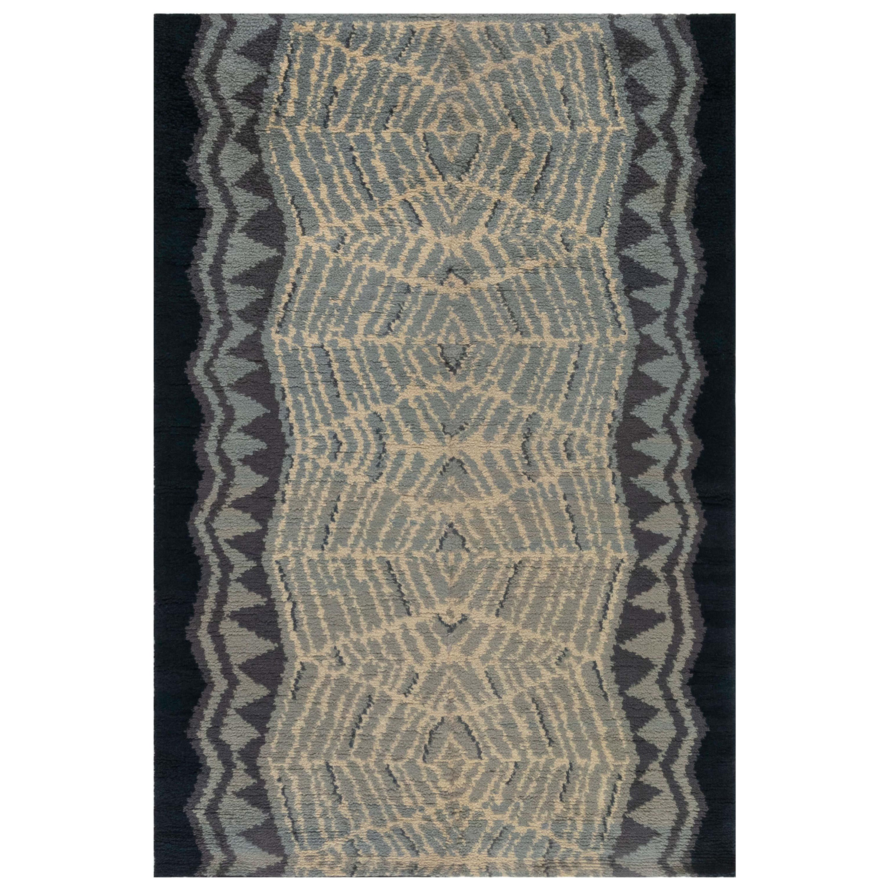 Doris Leslie Blau Alfombra Art Decó Vintage de lana hecha a mano