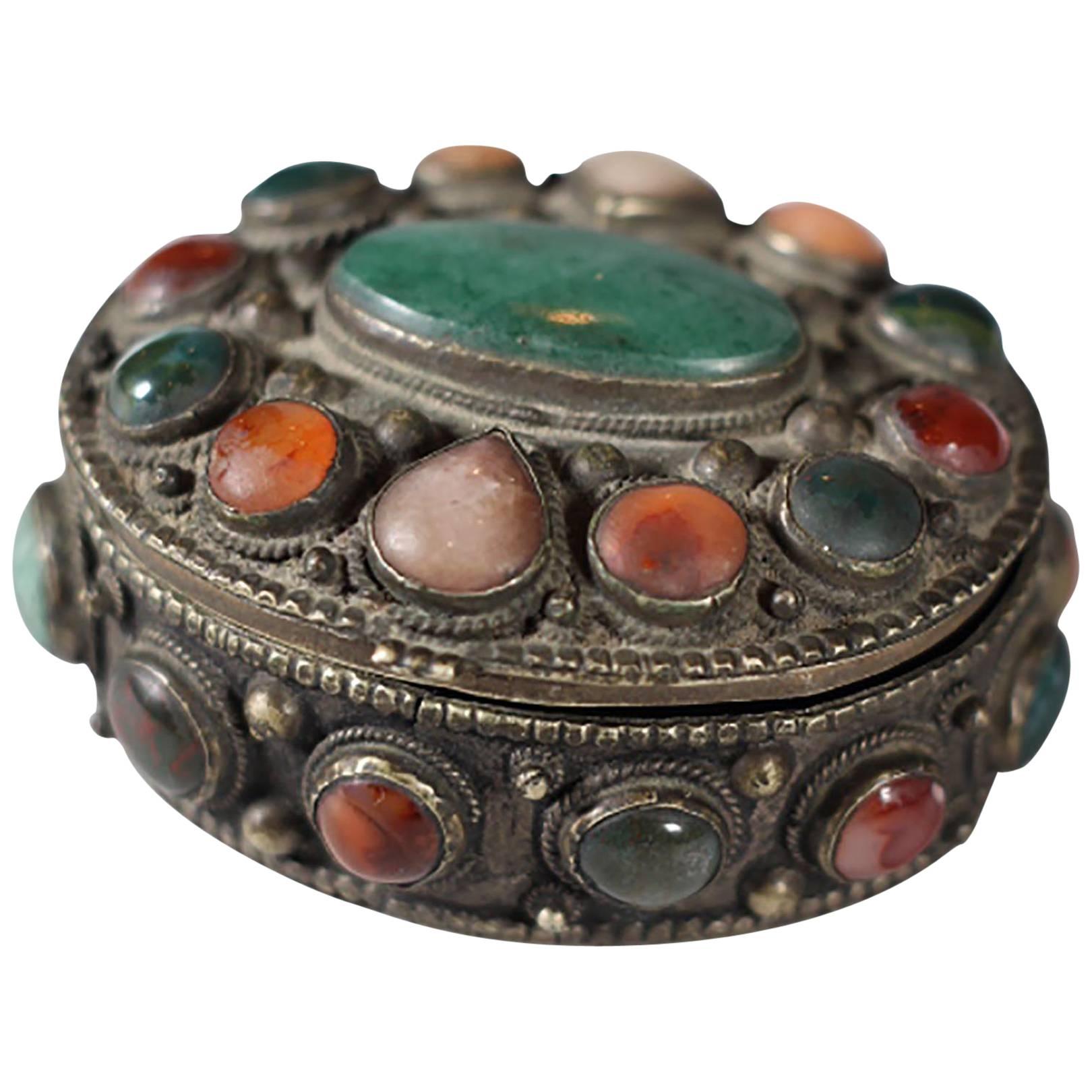Mid-Century Indian Box with Semi-Precious Stones